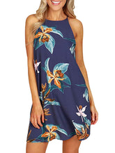 Flower Print Crew Neck Sleeveless Suspender Skirt Loose Midi Dress